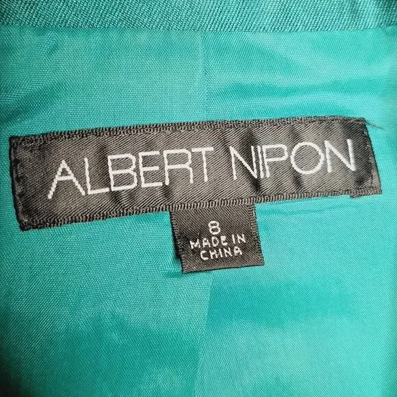 Vintage Albert Nipon Skirt Suit Wool Silk 8 Emerald Green Jackie O Classic 60s - Picture 3 of 16